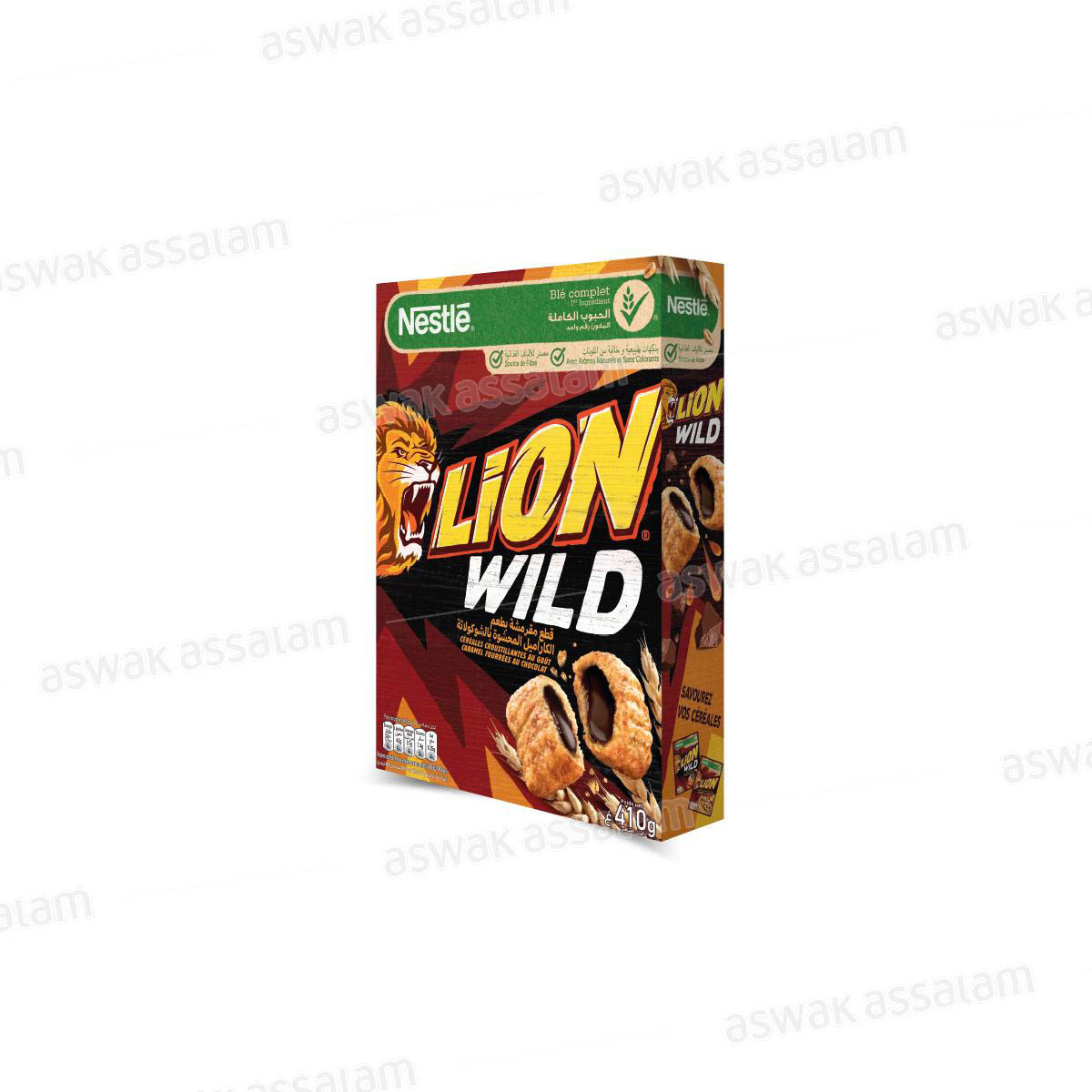 CEREALES AU GOUT CARAMEL FOURREES AU CHOCOLAT LION WILD 410G NESTLE