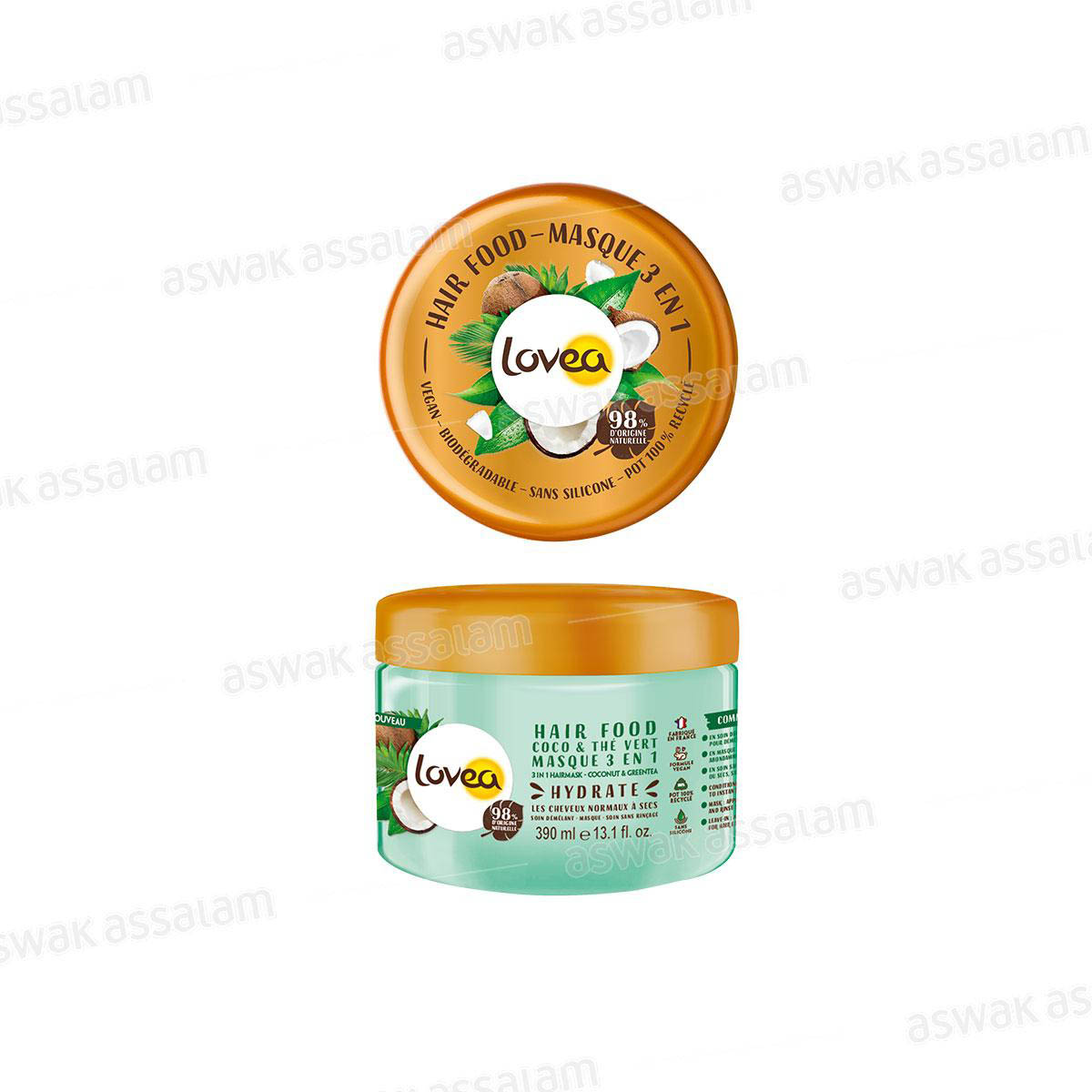 MASQUE 3 EN 1 COCO & THE VERT POUR CHEVEUX NORMAUX A SECS 390ML LOVEA
