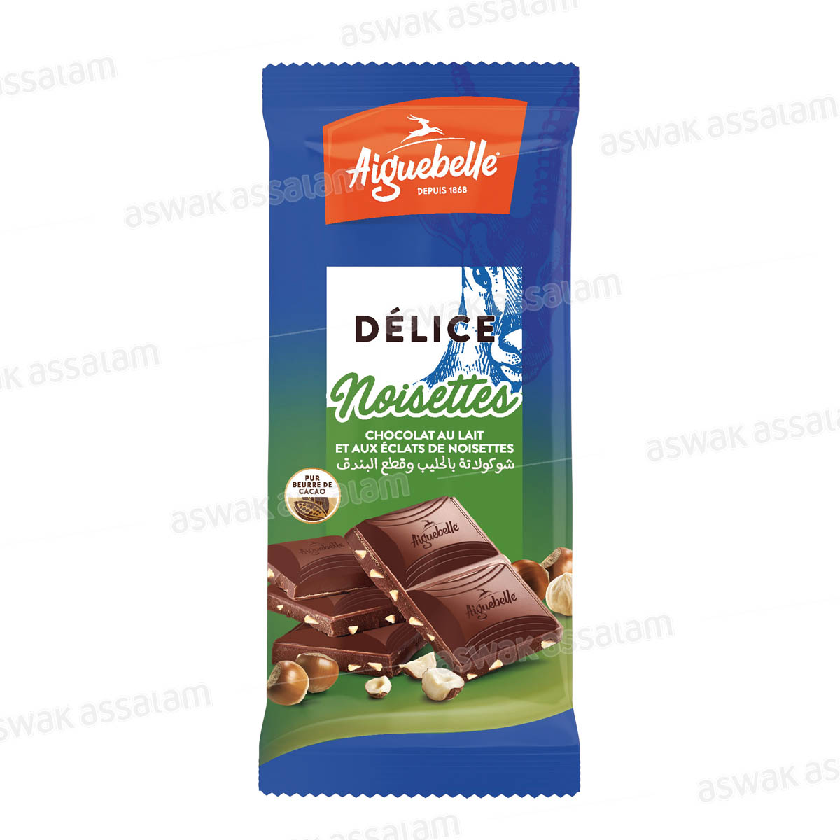 CHOCOLAT AU LAIT ET AUX ECLATS DE NOISETTES 100G DELICE AIGUEBELLE
