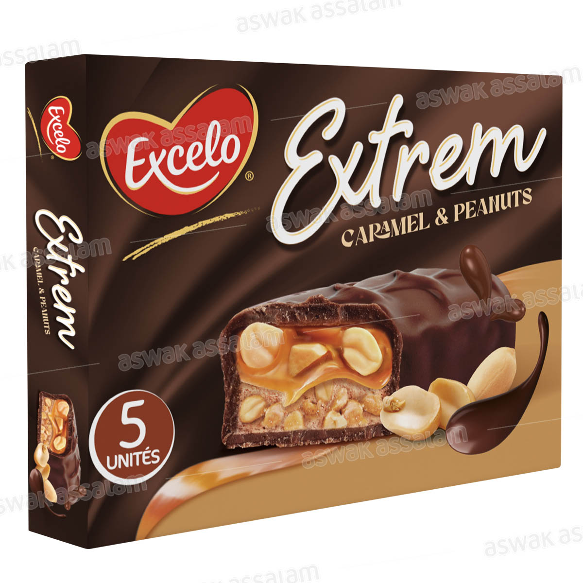 BARRE CARAMEL & PEANUTS EXTREM PACK DE 5 UNITES 34G EXCELO