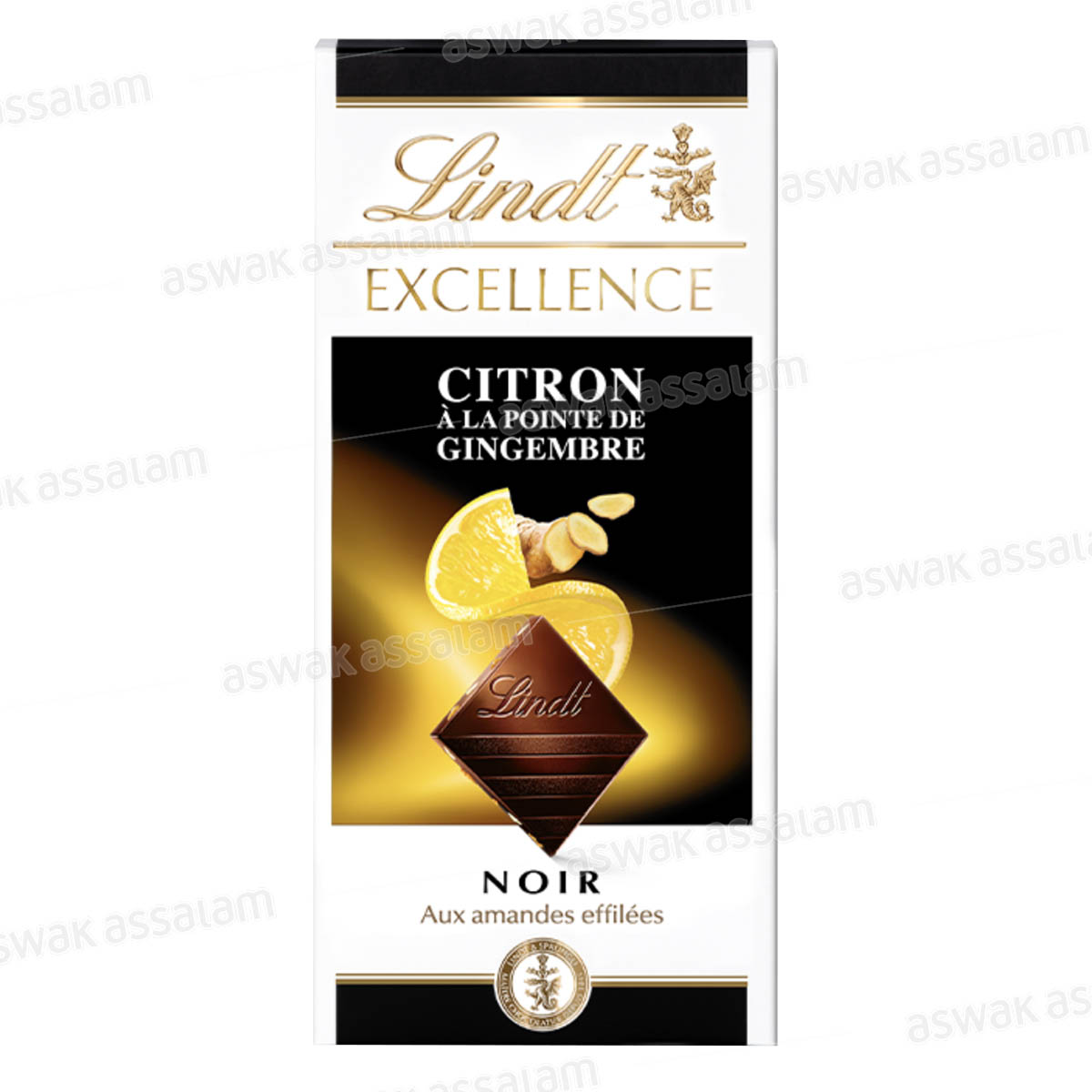 CHOCOLAT NOIR AU CITRON GIMGEMBRE ET AMANDES EFFILEES 100G LINDT EXCELLENCE
