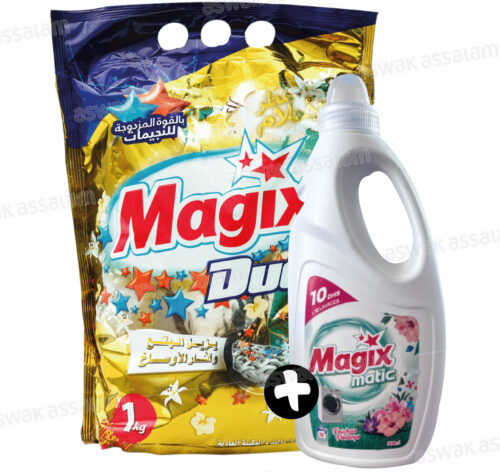 LOT LESSIVE POUDRE MAIN DUO 1KG + LESSIVE LIQUIDE MACHINE 500ML MAGIX