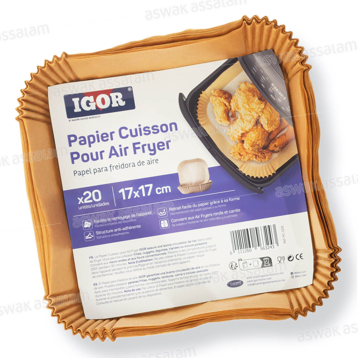 PAPIER CUISSON POUR AIR FRYER CARRE 17*17CM 20 UNITES IGOR