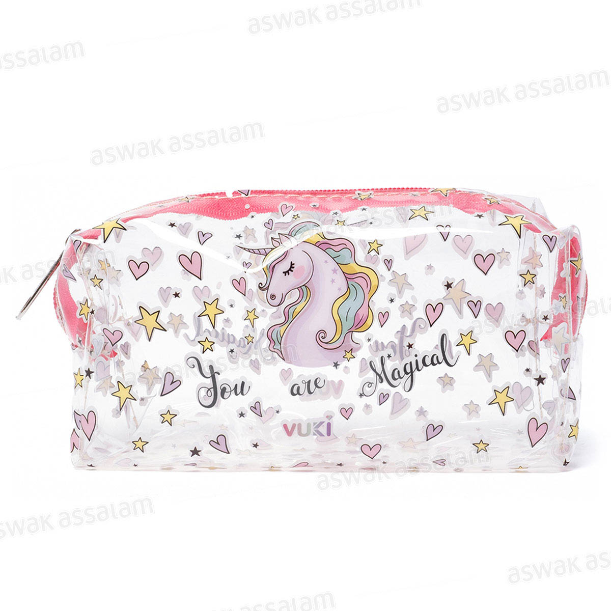 TROUSSE A CRAYONS A FERMETURE ECLAIR TRANSPARENTE MOTIF LICORNE 18,5*9*6CM VUKI