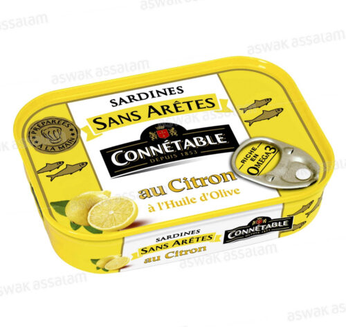 SARDINES SANS ARETES AU CITRON ET A L’HUILE D’OLIVE 140G CONNETABLE