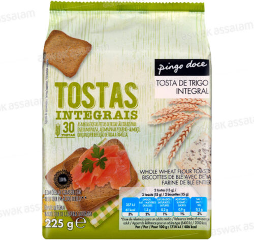 TOAST AU BLE COMPLET 30 UNITES 225G PINGO DOCE