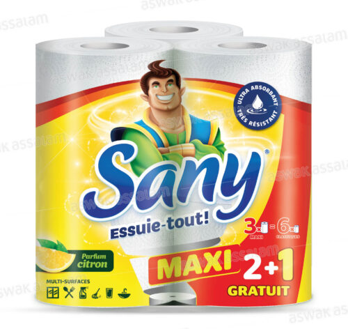 LOT DE 3 ESSUIE-TOUT CITRON MAXI 2 PLIS SANY (2 ACHETES = 1 GRATUIT)