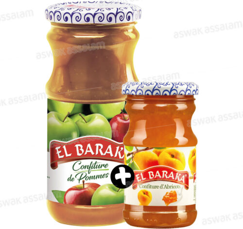 LOT 2 CONFITURES POMME 37CL + ABRICOT 21CL EL BARAKA