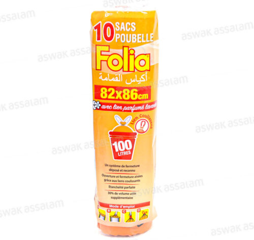 10 SACS POUBELLES DRAWSTRING 100L FOLIA