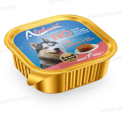 BARQUETTE PATE SAUMON ET RIZ POUR CHIEN ADULTE 150G ALPHAPET