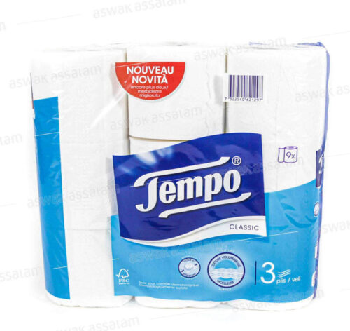 PAPIER HYGIENIQUE BLANC 3 PLIS 9 UNITES TEMPO