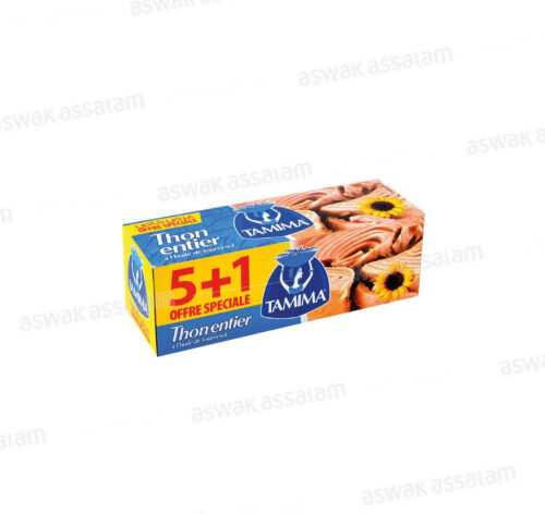 LOT DE 6 BOITES DE THON A LHUILE DE TOURNESOL 80G TAMIMA (5 ACHETES = 1 GRATUIT)