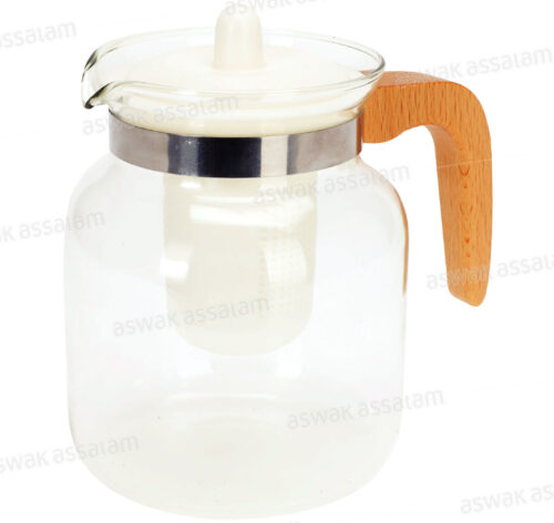 THEIERE EN VERRE AVEC FILTRE ET MANCHE EN BOIS 1,5L